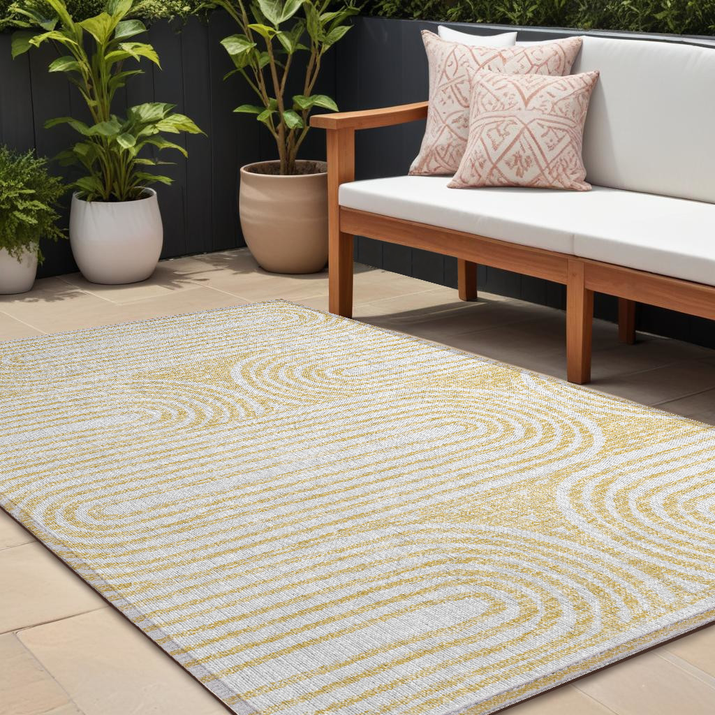 8' X 10' Gold And White Abstract Washable Indoor Outdoor Area Rug-561837-1