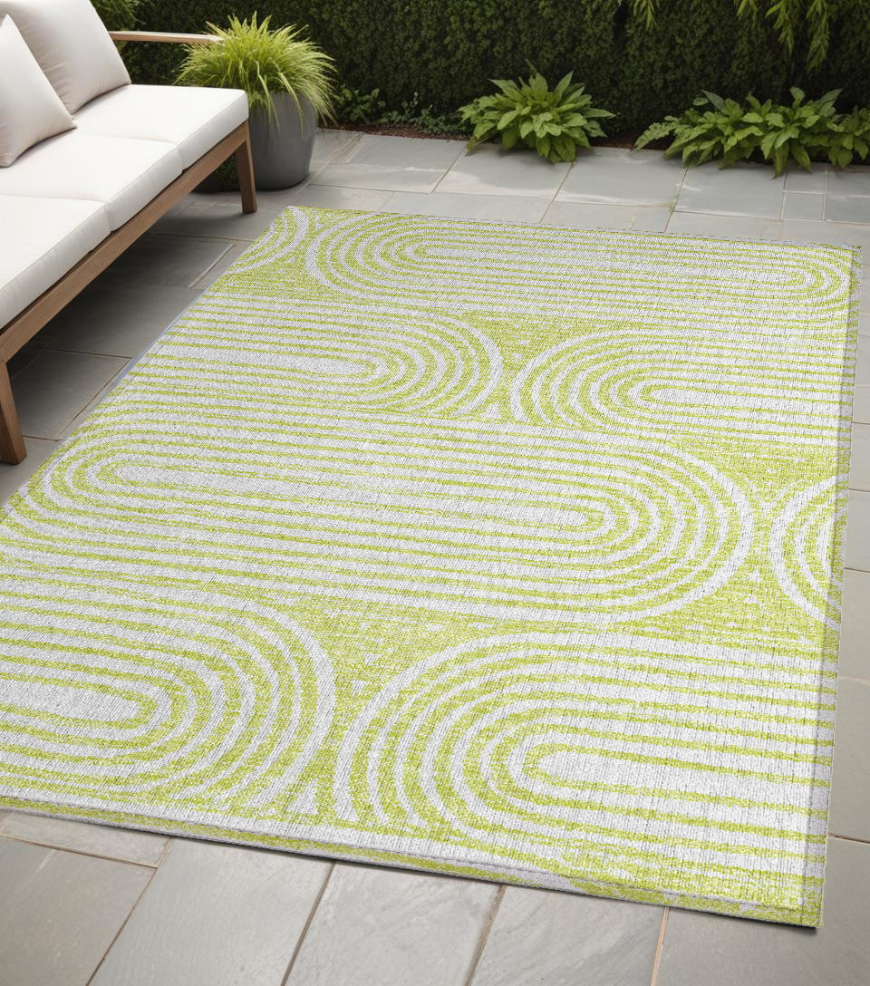 5' X 8' Green And White Abstract Washable Indoor Outdoor Area Rug-561844-1