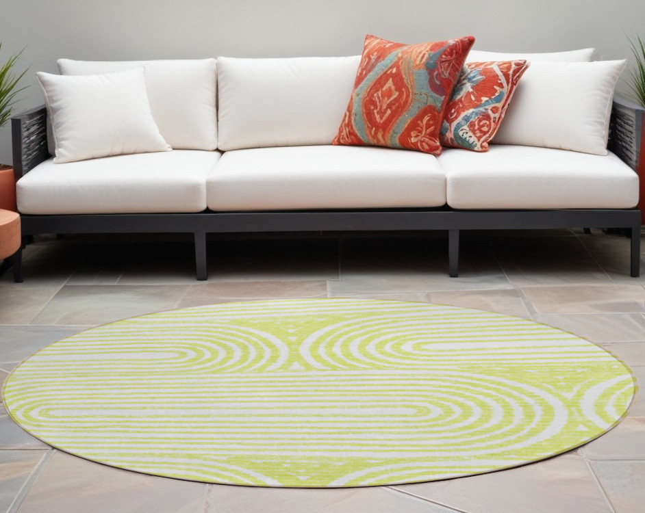 8' Round Green and White Round Abstract Washable Non Skid Indoor Outdoor Area Rug-561845-1