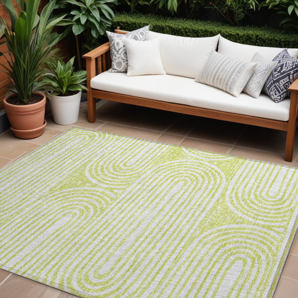 8' X 10' Green and White Abstract Washable Non Skid Indoor Outdoor Area Rug-561846-1