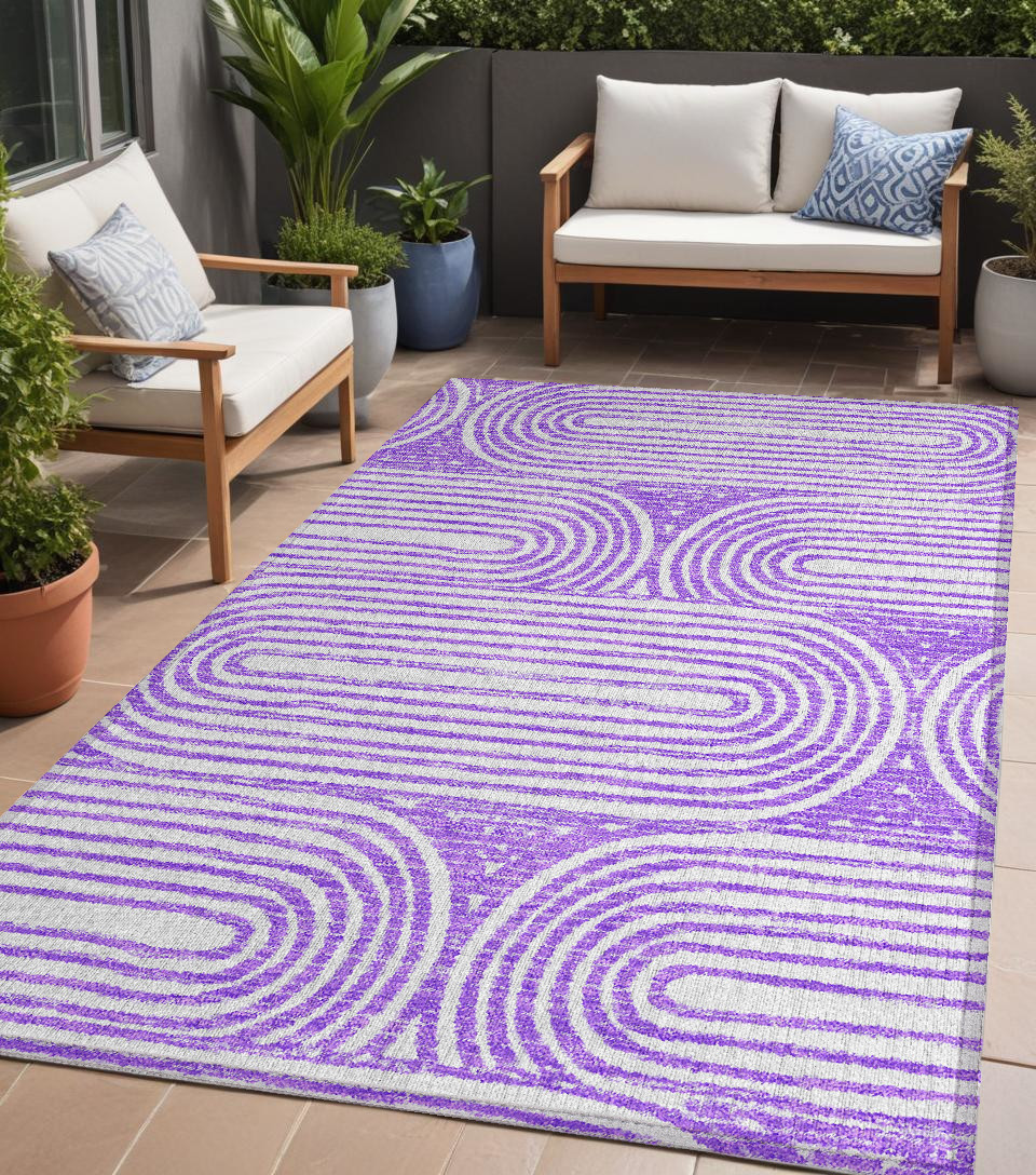 5' X 8' Purple And White Abstract Washable Indoor Outdoor Area Rug-561853-1