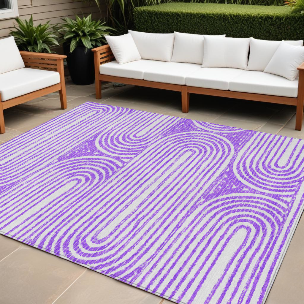 10' X 14' Purple And White Abstract Washable Indoor Outdoor Area Rug-561857-1