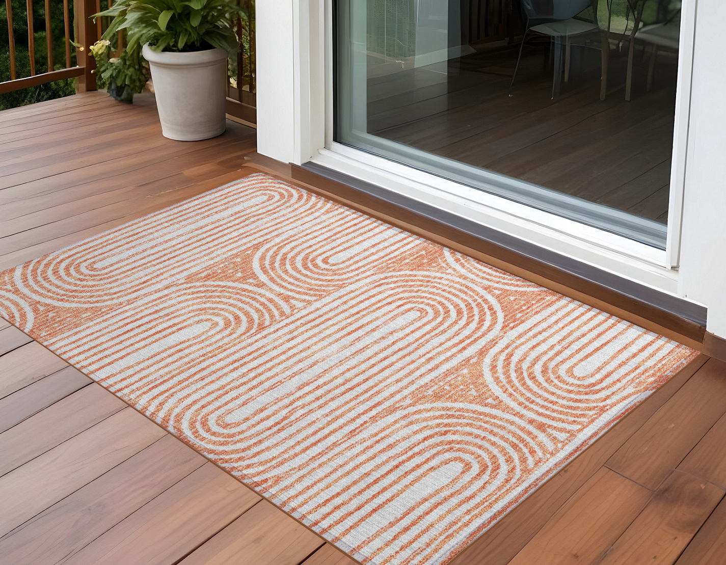 2' X 3' Orange and Ivory Abstract Washable Non Skid Indoor Outdoor Area Rug-561858-1