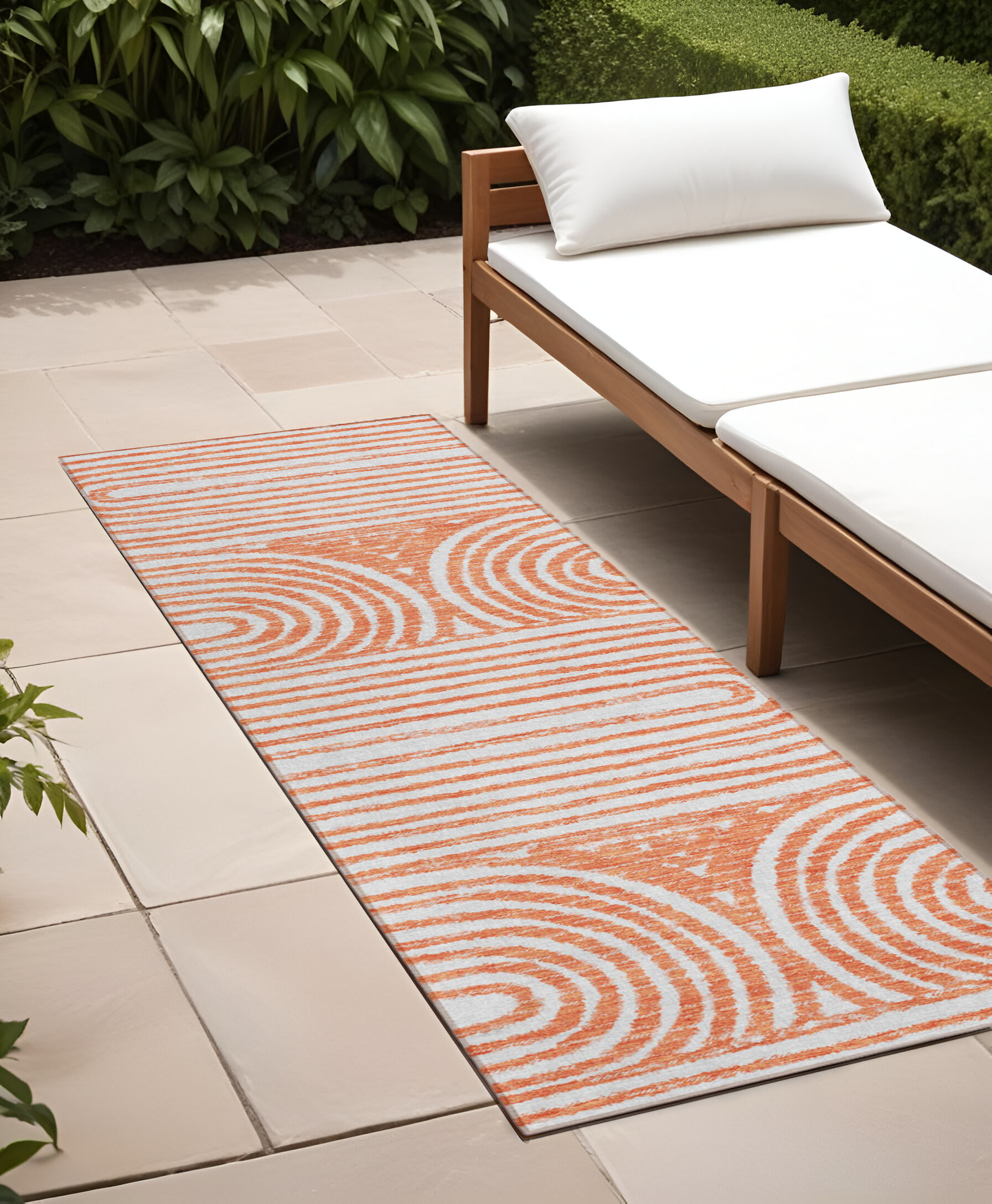 2' X 8' Orange and Ivory Abstract Washable Non Skid Indoor Outdoor Area Rug-561859-1