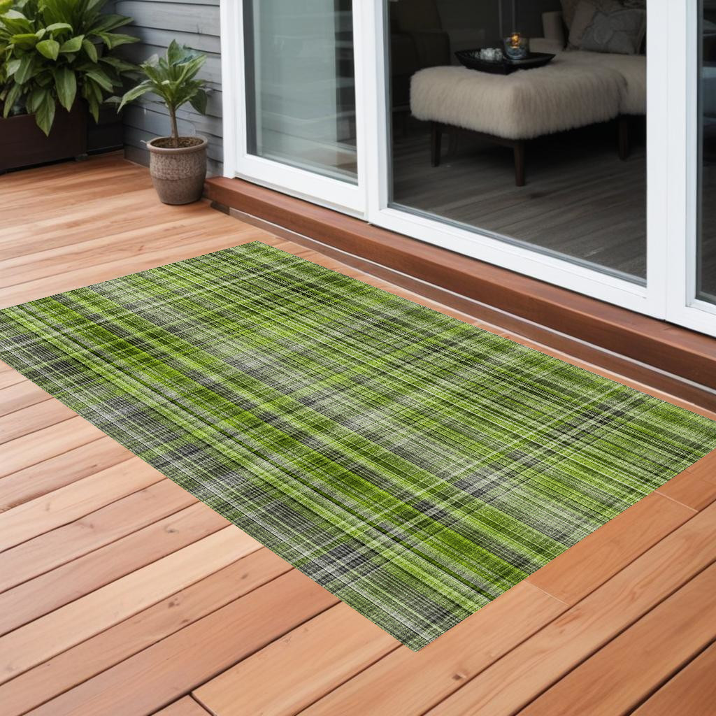 3' X 5' Green Plaid Washable Non Skid Indoor Outdoor Area Rug-561879-1
