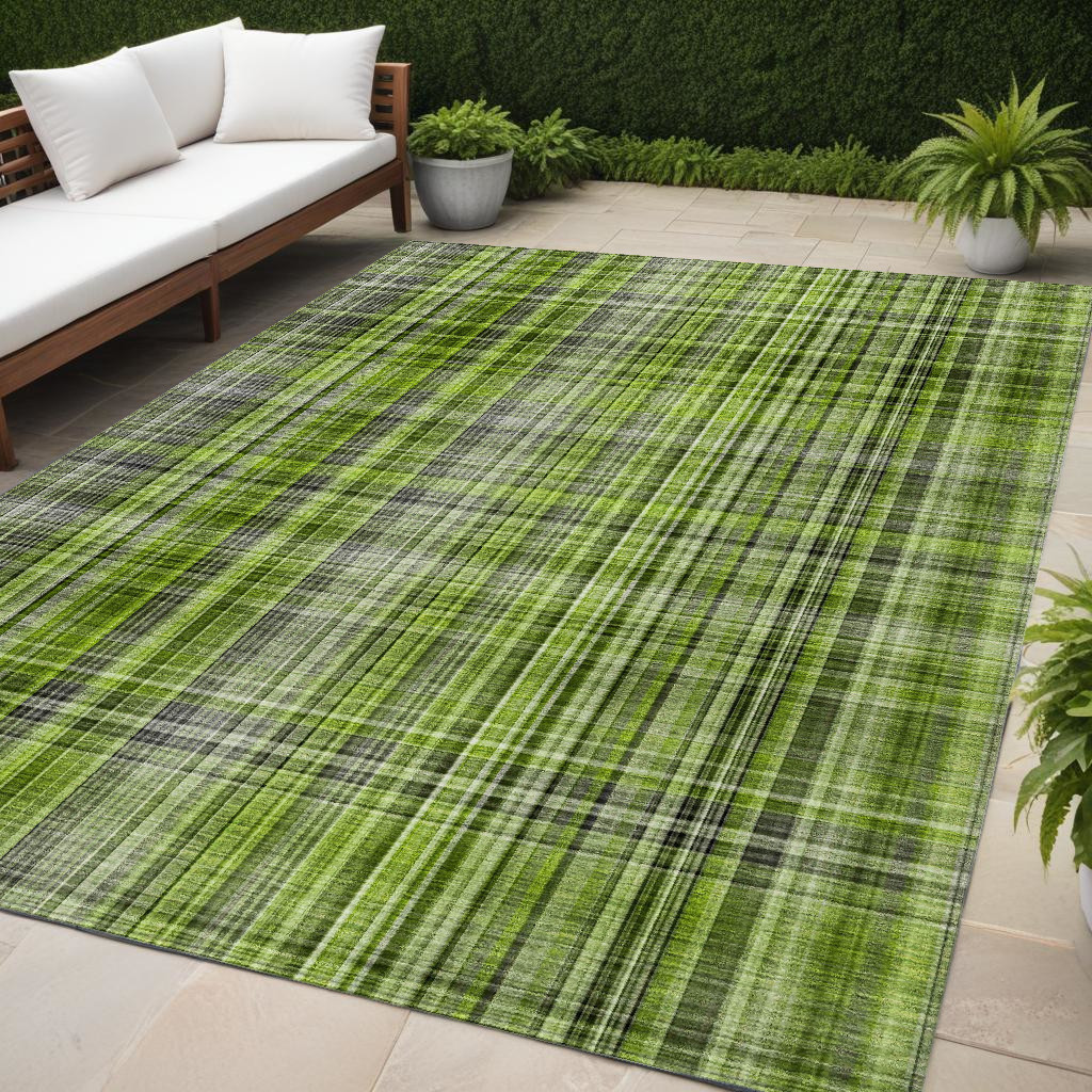 5' X 8' Green Plaid Washable Non Skid Indoor Outdoor Area Rug-561880-1