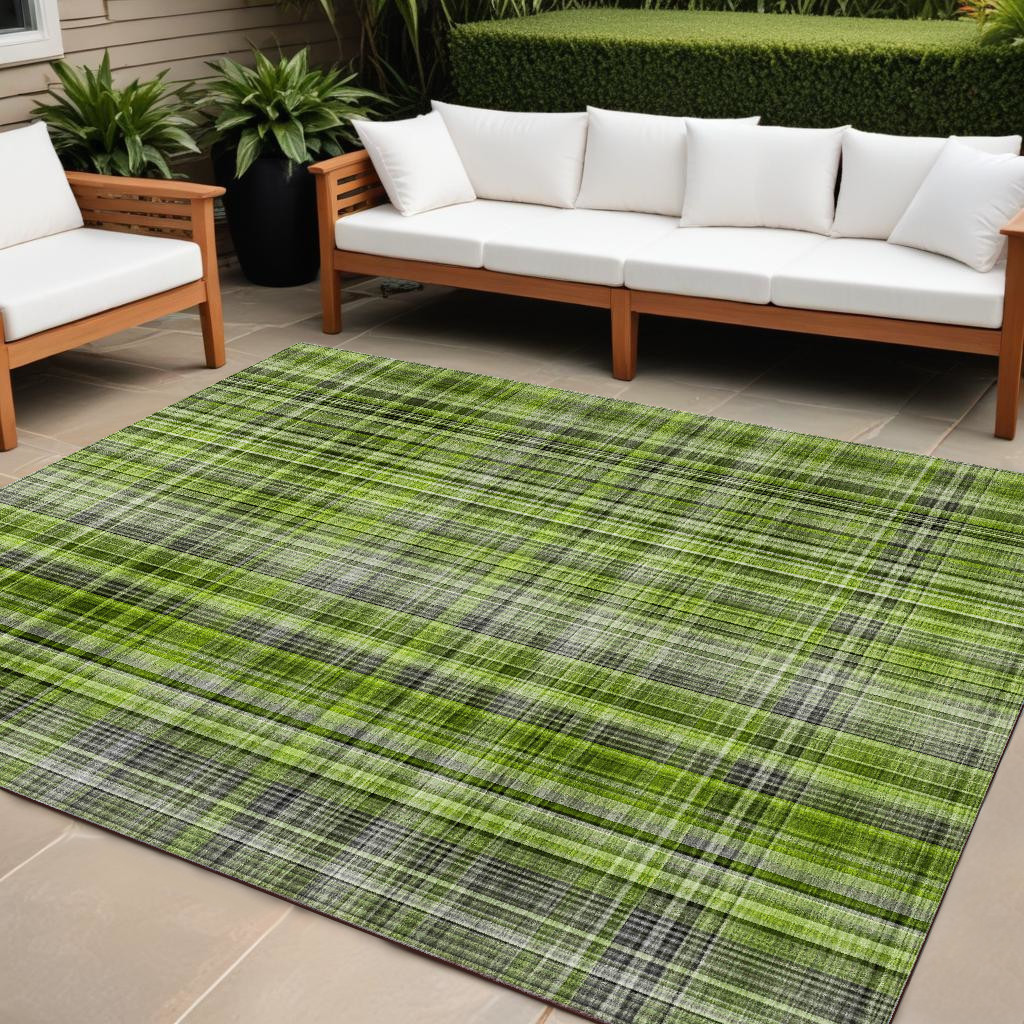 9' X 12' Green Plaid Washable Non Skid Indoor Outdoor Area Rug-561883-1
