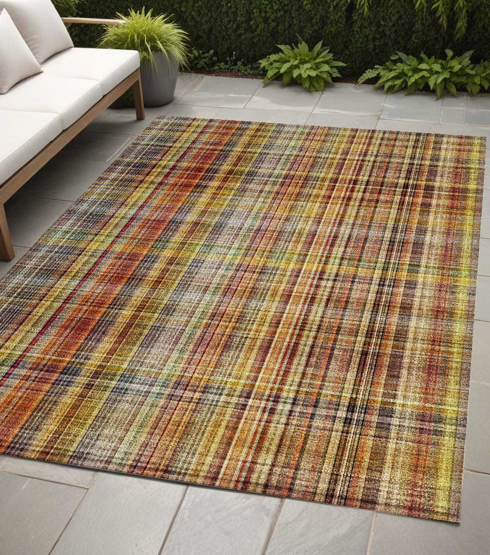 5' X 8' Orange Plaid Washable Non Skid Indoor Outdoor Area Rug-561898-1
