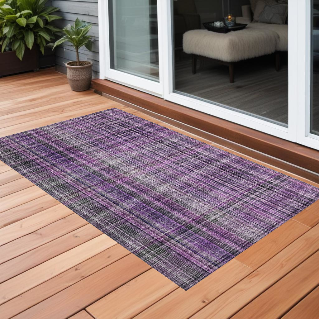 2' X 3' Purple Plaid Washable Non Skid Indoor Outdoor Area Rug-561903-1