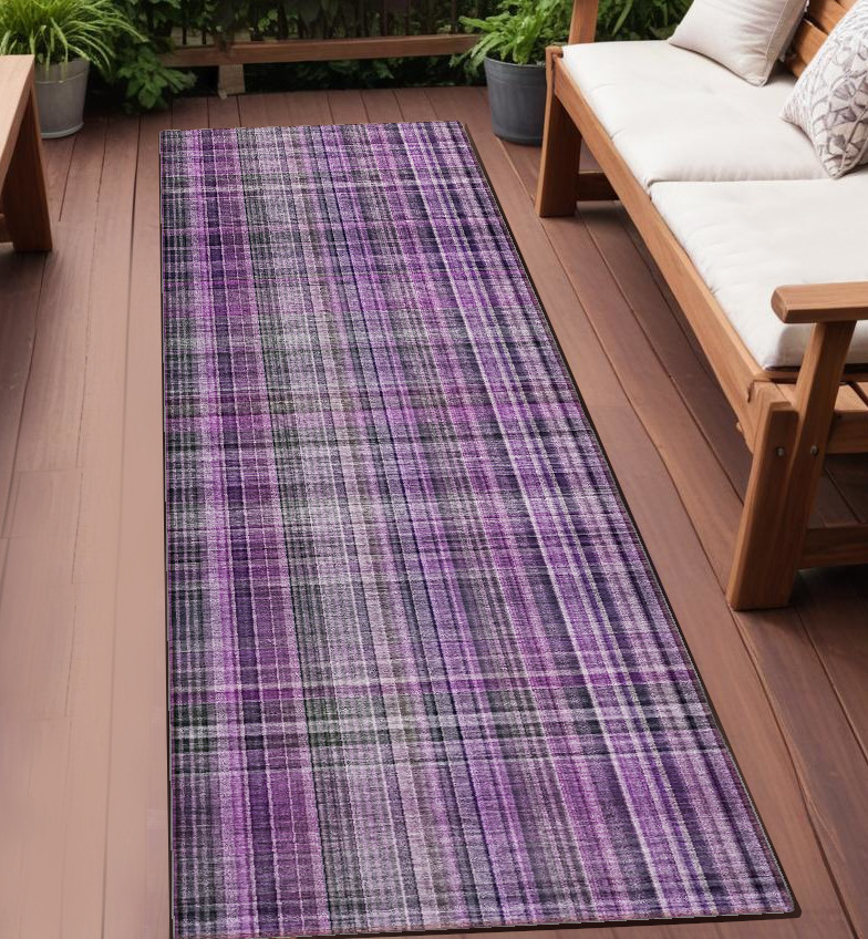 8' Runner Purple Plaid Washable Non Skid Indoor Outdoor Runner Rug-561904-1