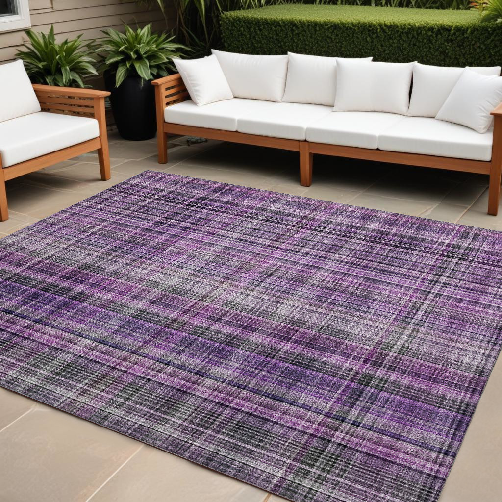8' X 10' Purple Plaid Washable Non Skid Indoor Outdoor Area Rug-561909-1