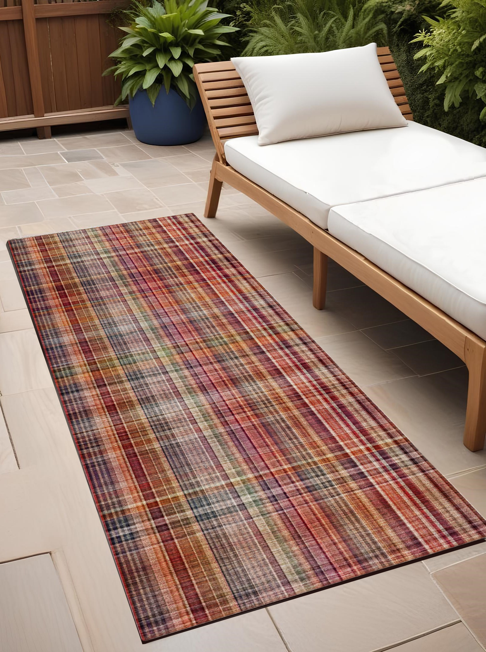 8' Runner Red Plaid Washable Non Skid Indoor Outdoor Runner Rug-561913-1