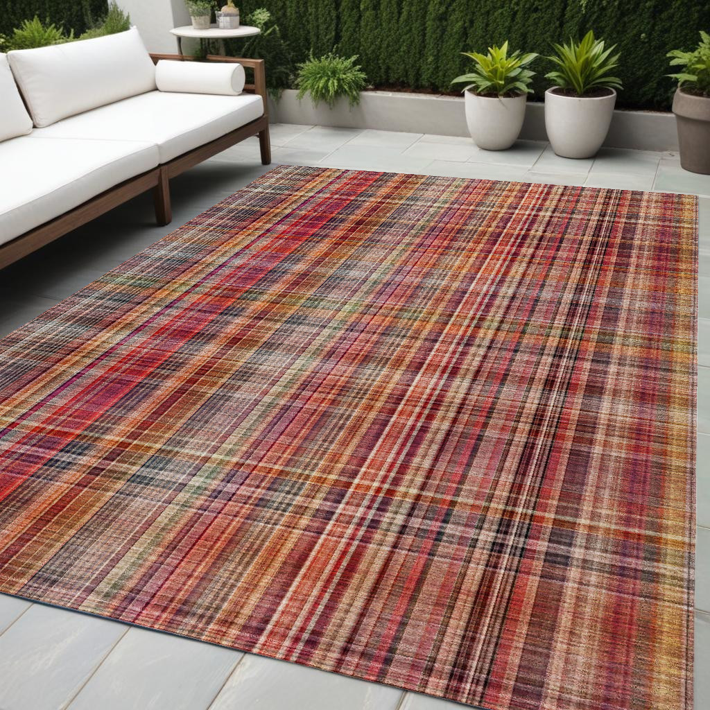 5' X 8' Red Plaid Washable Non Skid Indoor Outdoor Area Rug-561916-1