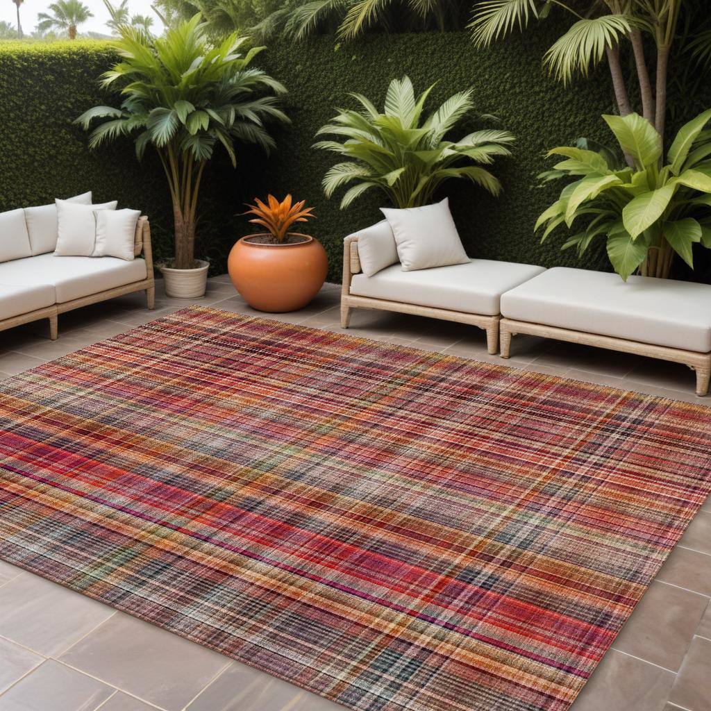 9' X 12' Red Plaid Washable Non Skid Indoor Outdoor Area Rug-561919-1