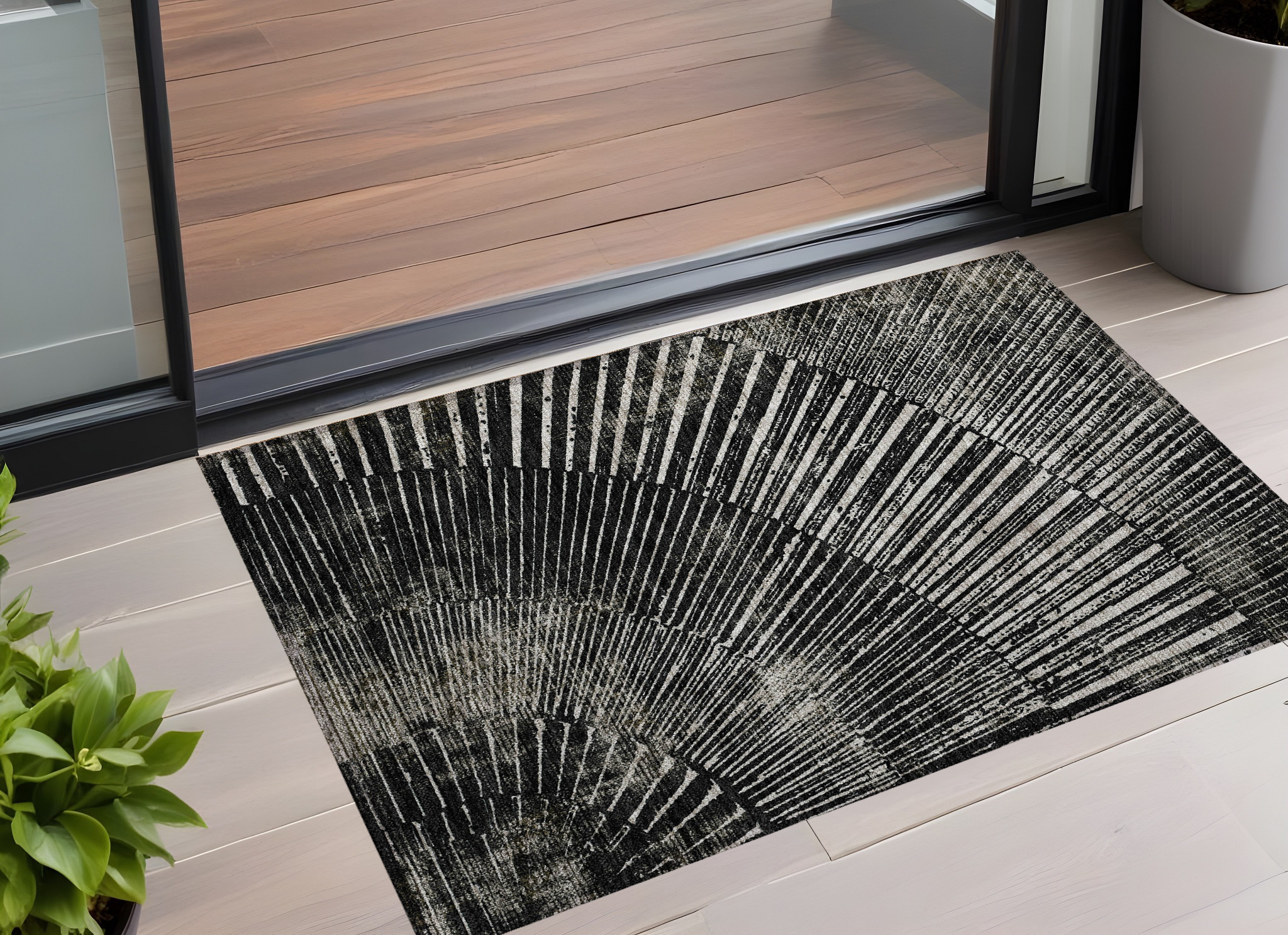 3' X 5' Black And Ivory Abstract Washable Indoor Outdoor Area Rug-561951-1