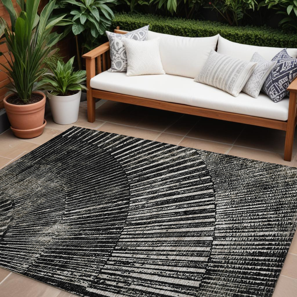 8' X 10' Black and Ivory Abstract Washable Non Skid Indoor Outdoor Area Rug-561954-1