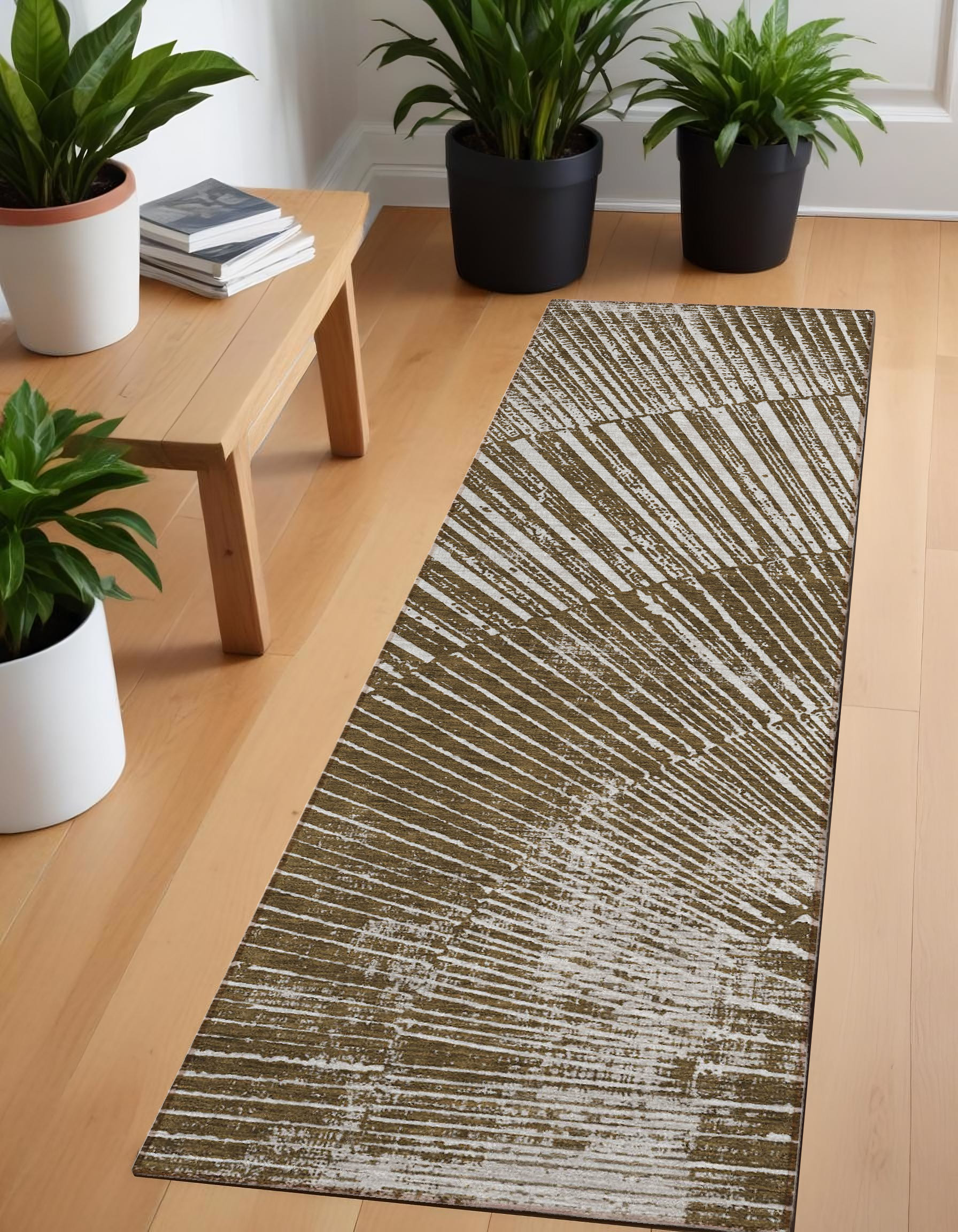 8' Runner Chocolate Abstract Washable Non Skid Indoor Outdoor Runner Rug-561958-1