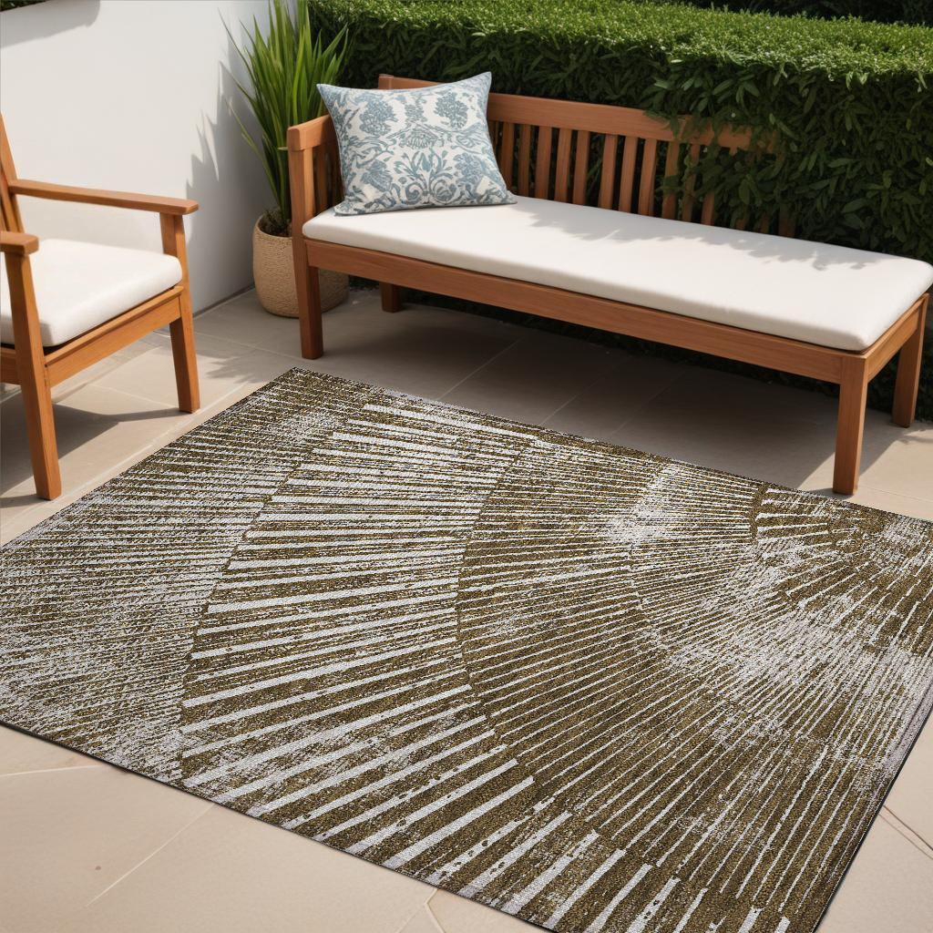 5' X 8' Chocolate Abstract Washable Non Skid Indoor Outdoor Area Rug-561961-1
