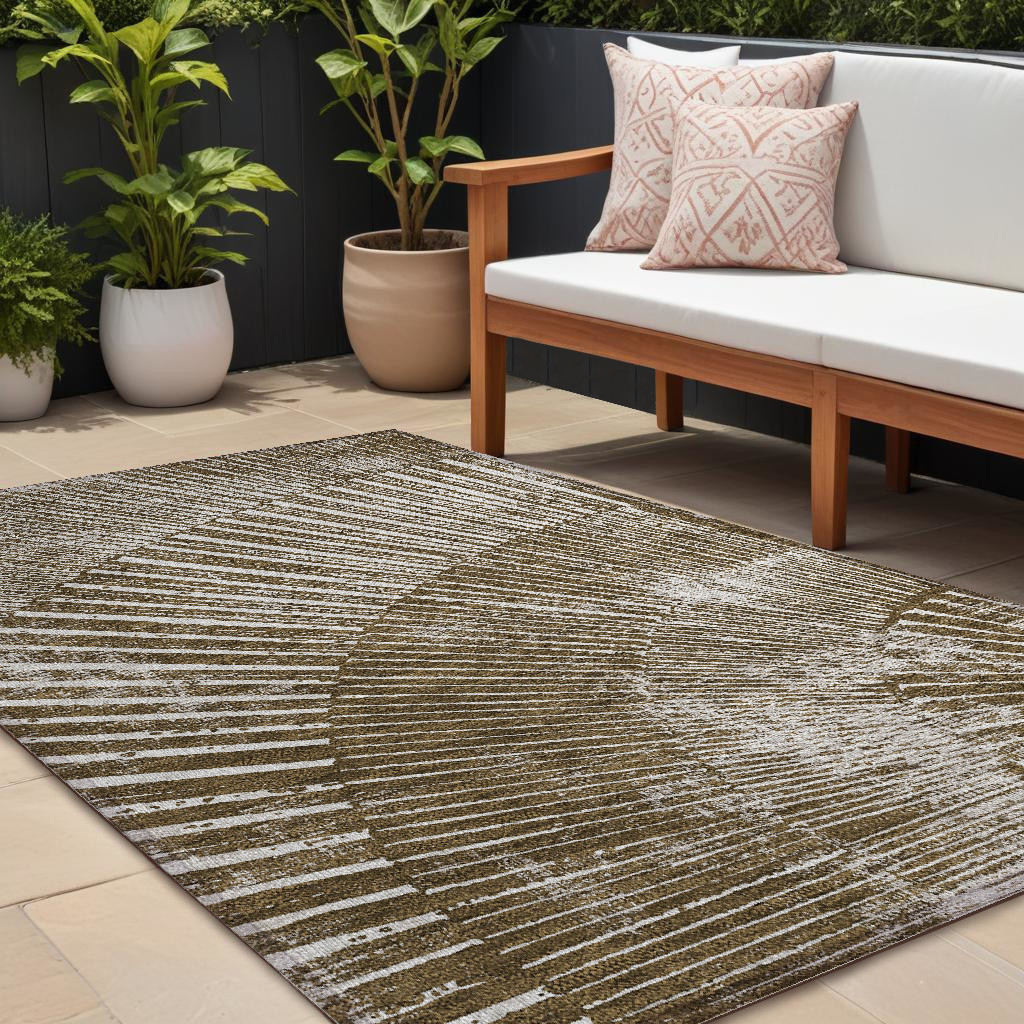10' X 14' Chocolate Abstract Washable Non Skid Indoor Outdoor Area Rug-561965-1