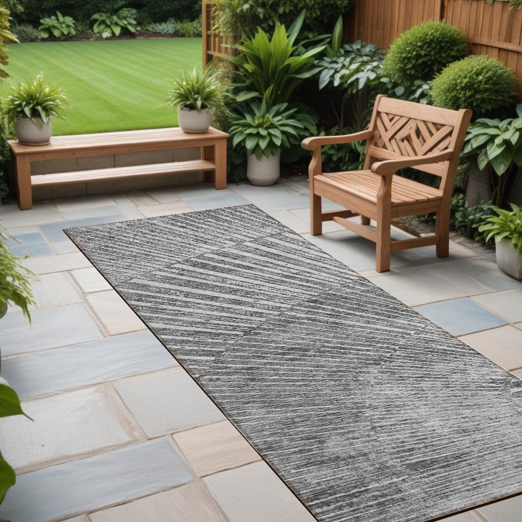 8' Runner Gray and Ivory Abstract Washable Non Skid Indoor Outdoor Runner Rug-561967-1