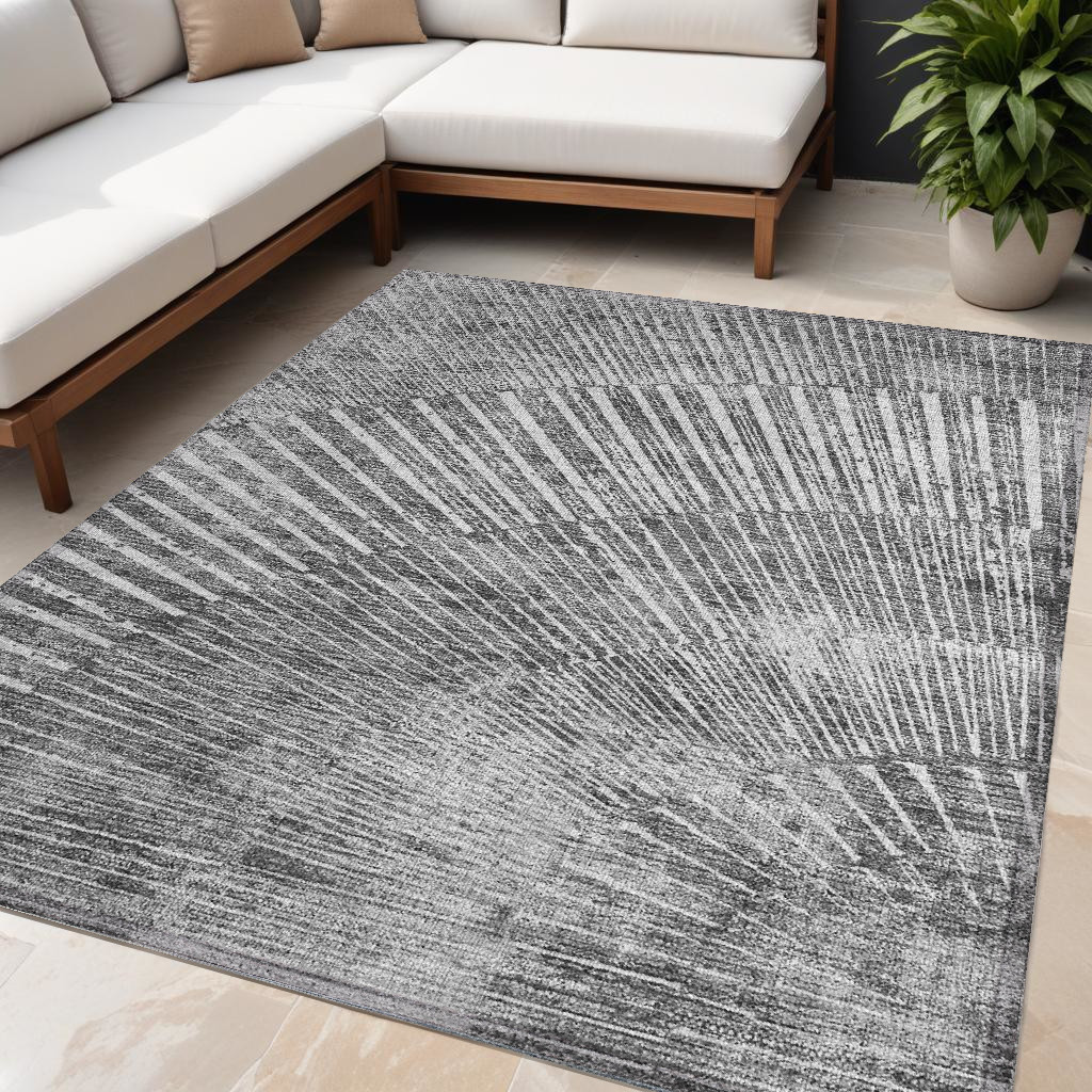 5' X 8' Gray and Ivory Abstract Washable Non Skid Indoor Outdoor Area Rug-561970-1