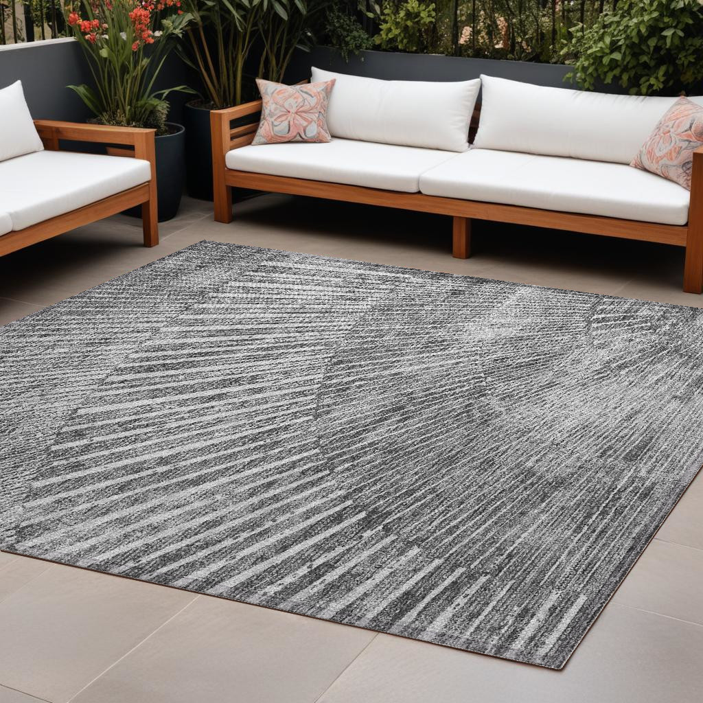 9' X 12' Gray And Ivory Abstract Washable Indoor Outdoor Area Rug-561973-1
