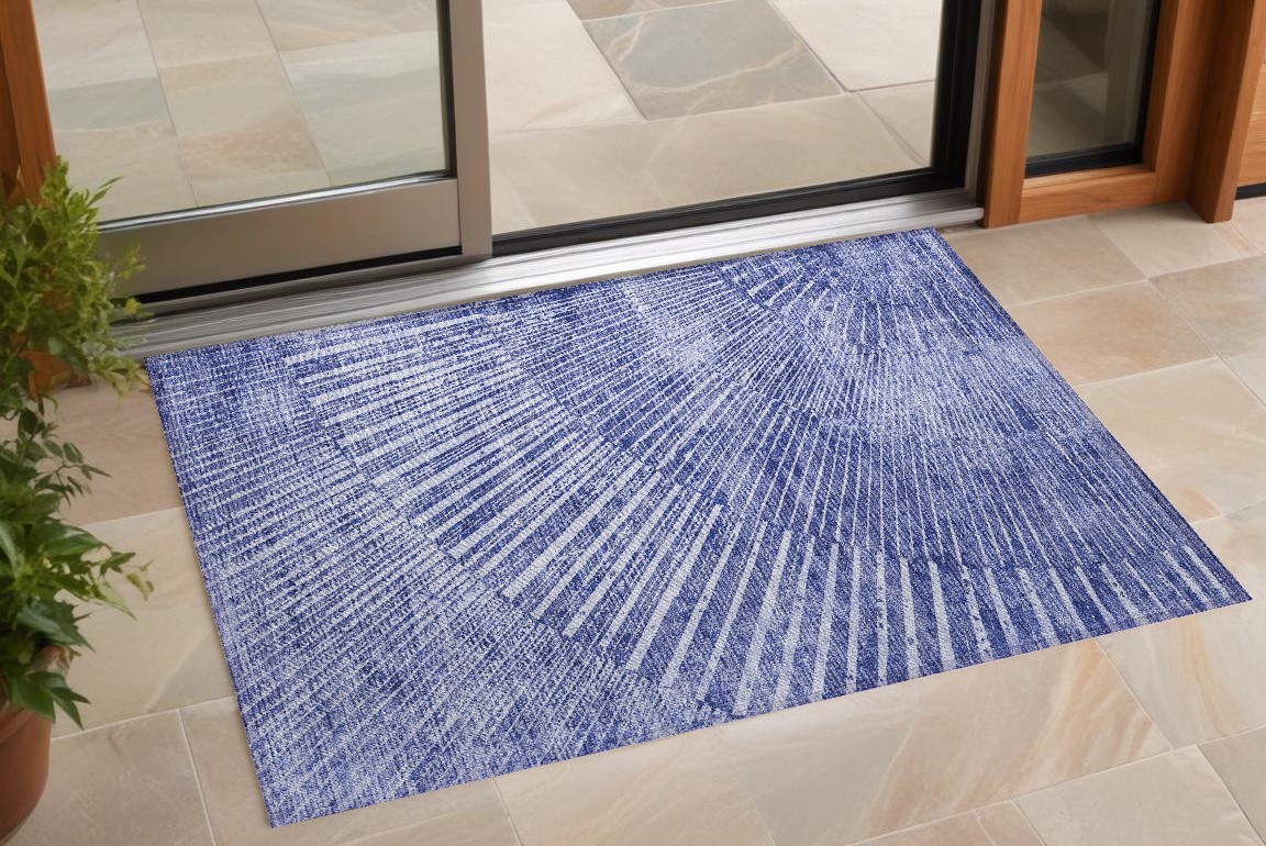3' X 5' Navy Blue Abstract Washable Non Skid Indoor Outdoor Area Rug-561978-1