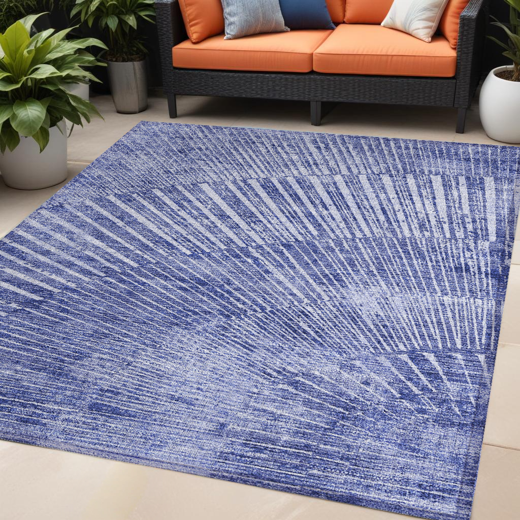 5' X 8' Navy Blue Abstract Washable Non Skid Indoor Outdoor Area Rug-561979-1
