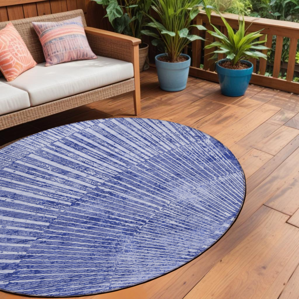 8' Round Navy Blue Round Abstract Washable Non Skid Indoor Outdoor Area Rug-561980-1