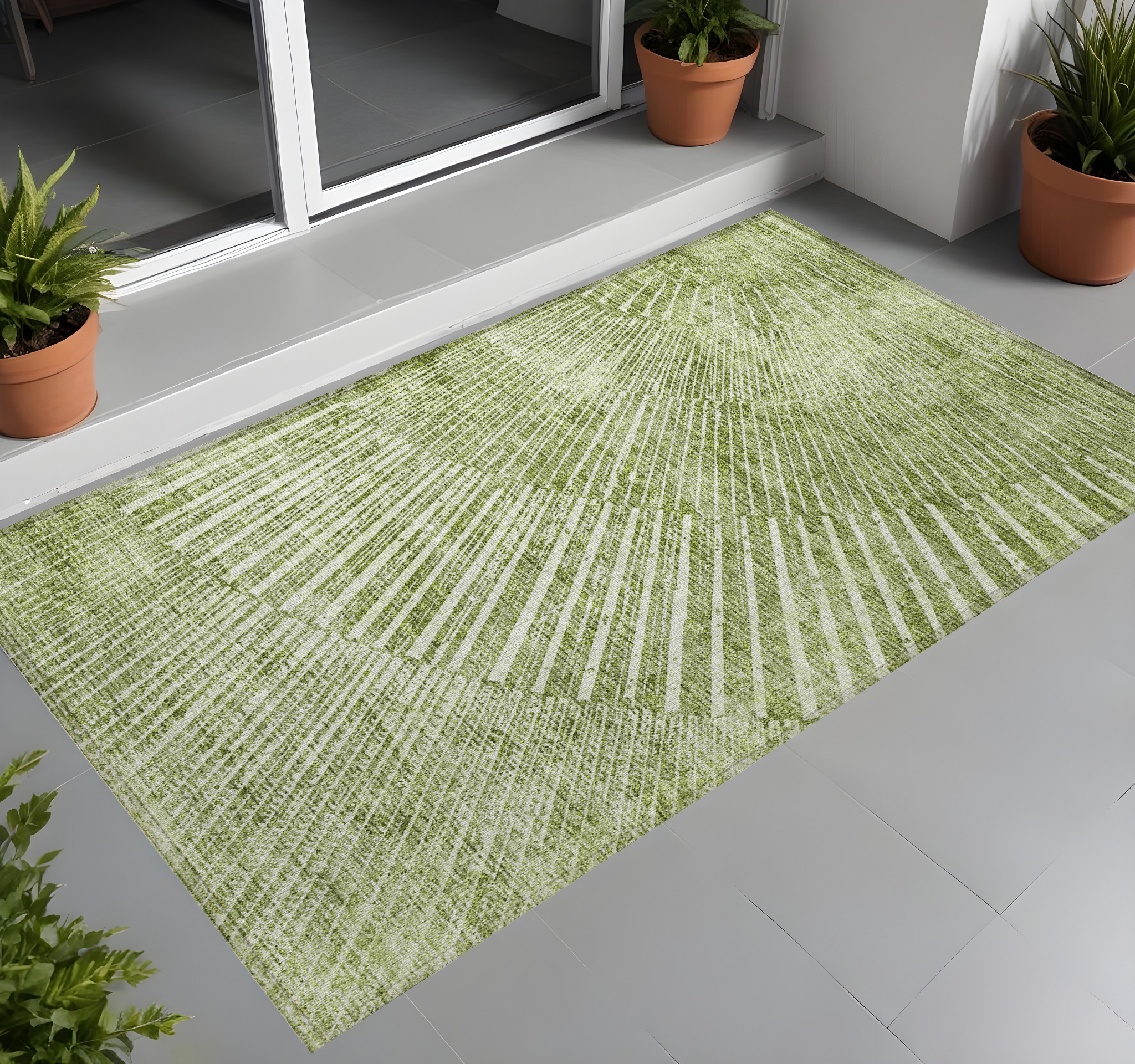 2' X 3' Sage Abstract Washable Non Skid Indoor Outdoor Area Rug-561984-1