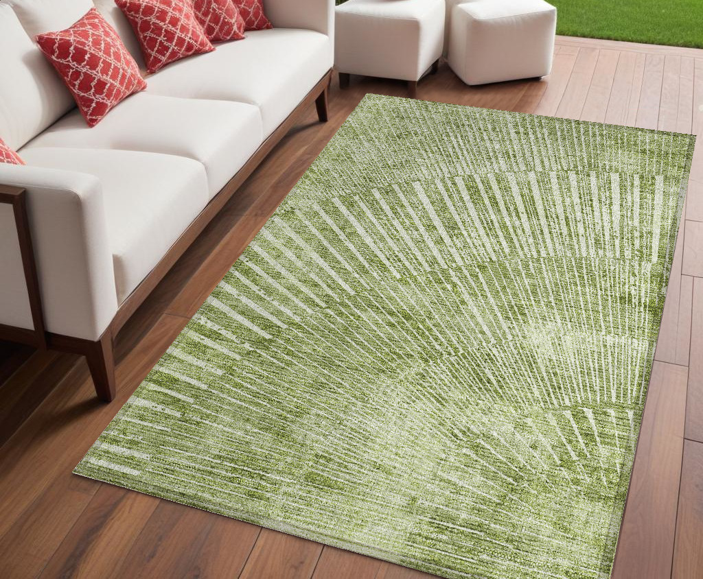 5' X 8' Sage Abstract Washable Non Skid Indoor Outdoor Area Rug-561988-1