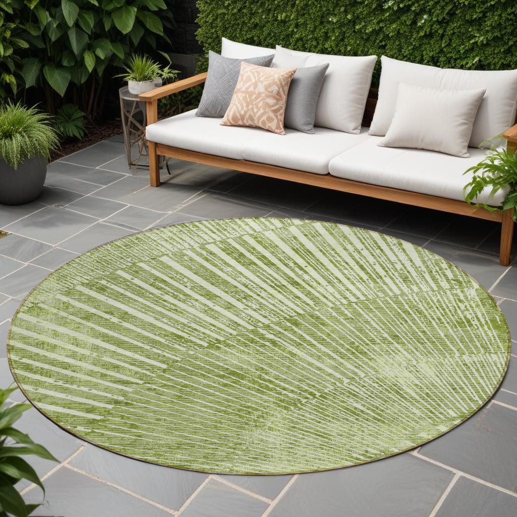 8' Round Sage Round Abstract Washable Non Skid Indoor Outdoor Area Rug-561989-1