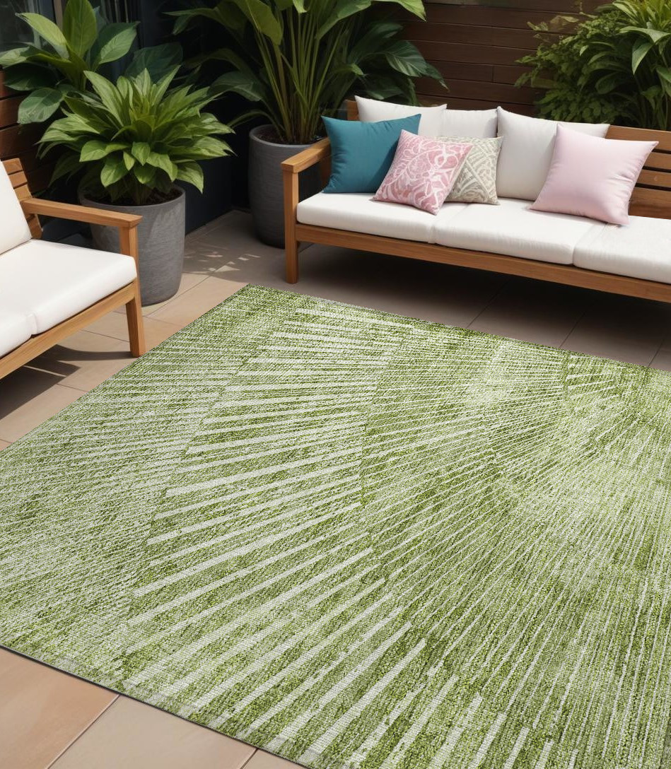 9' X 12' Sage Abstract Washable Non Skid Indoor Outdoor Area Rug-561991-1
