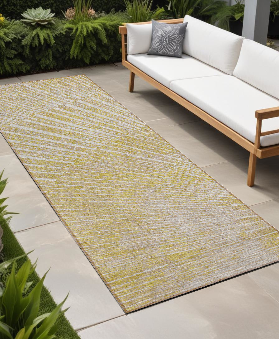 8' Runner Wheat Abstract Washable Non Skid Indoor Outdoor Runner Rug-562012-1
