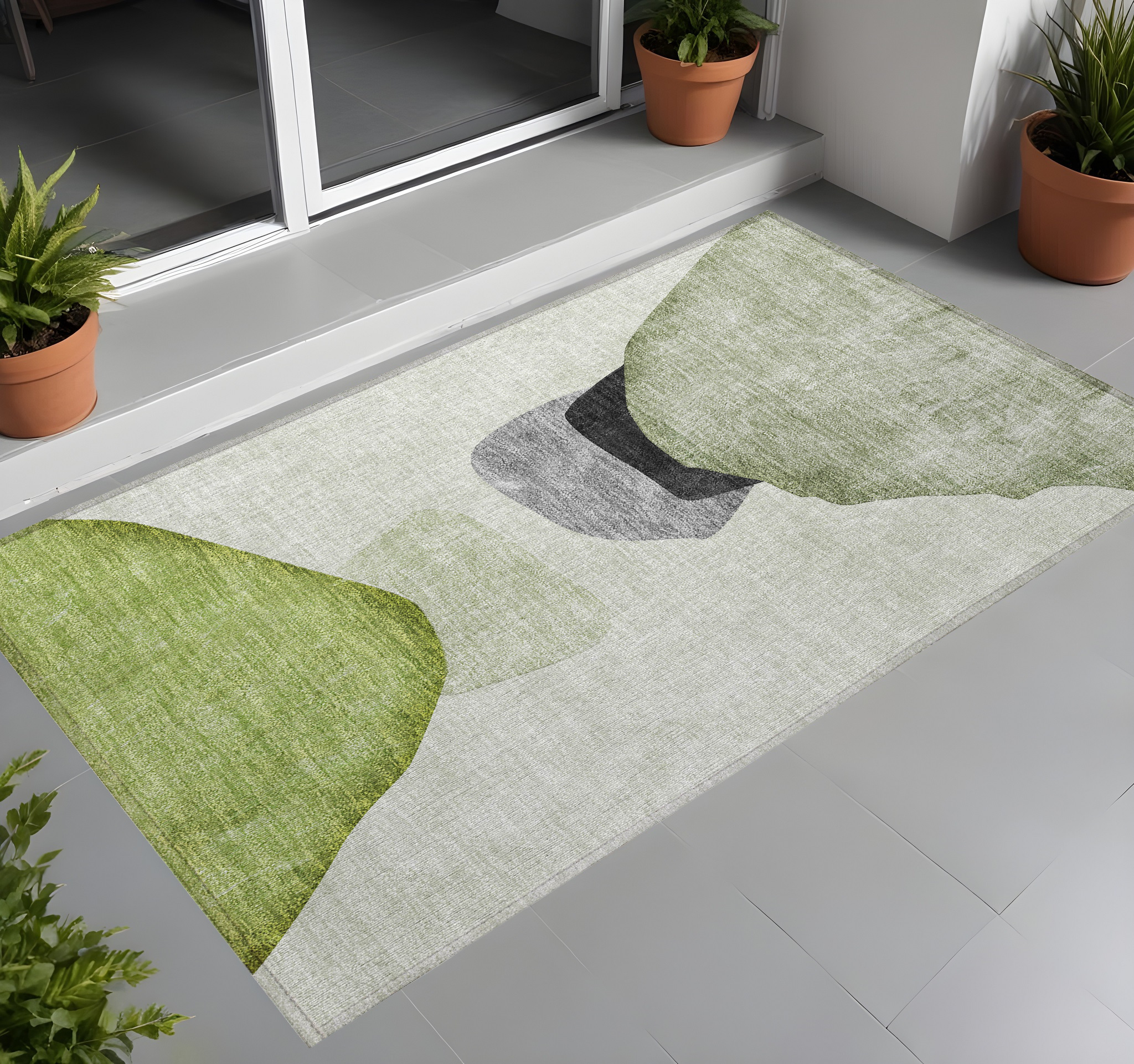 3' X 5' Green Black and Gray Abstract Washable Non Skid Indoor Outdoor Area Rug-562194-1