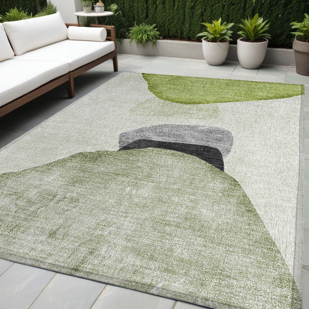 5' X 8' Green Black and Gray Abstract Washable Non Skid Indoor Outdoor Area Rug-562195-1
