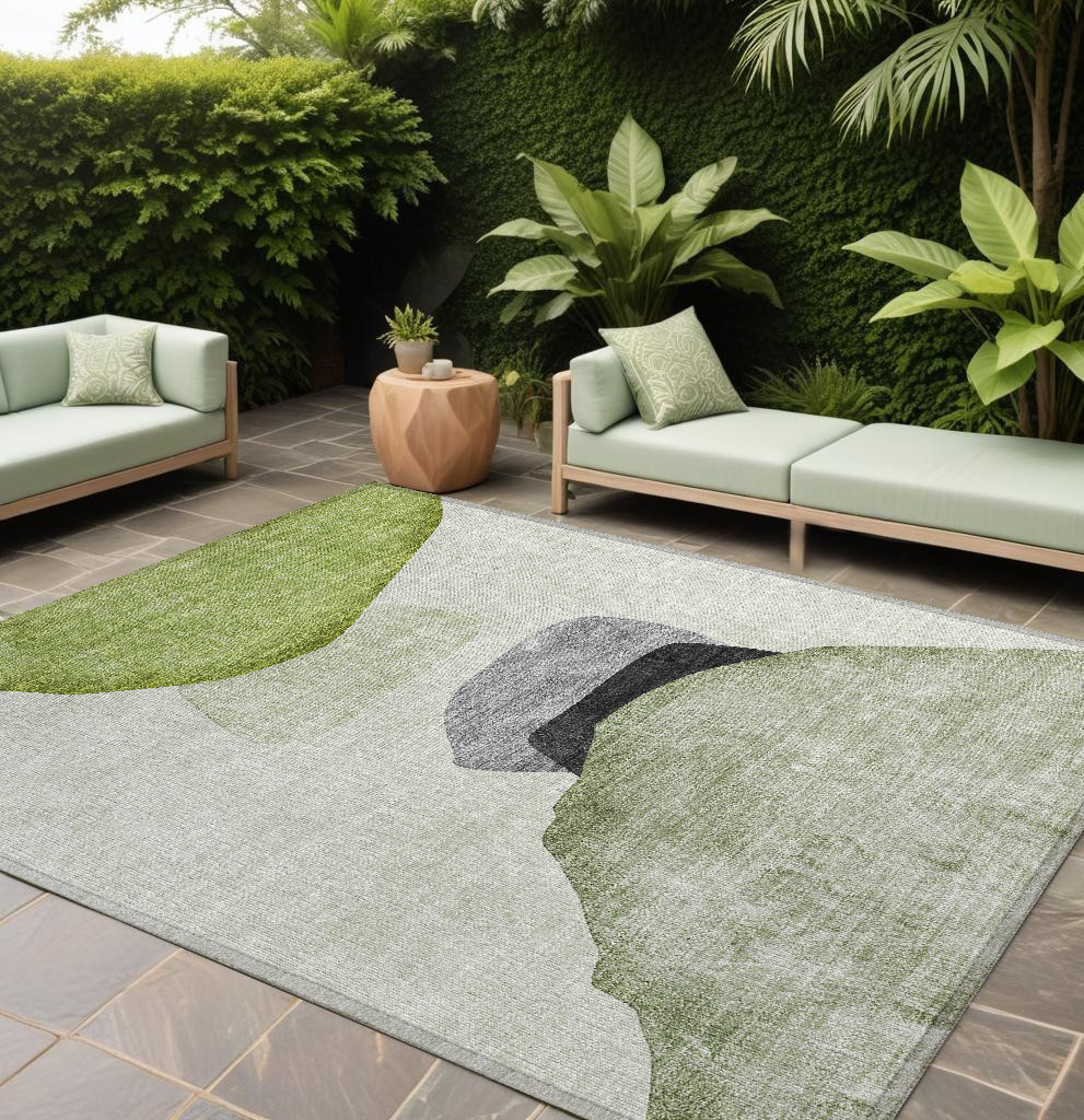 8' X 10' Green Black and Gray Abstract Washable Non Skid Indoor Outdoor Area Rug-562197-1