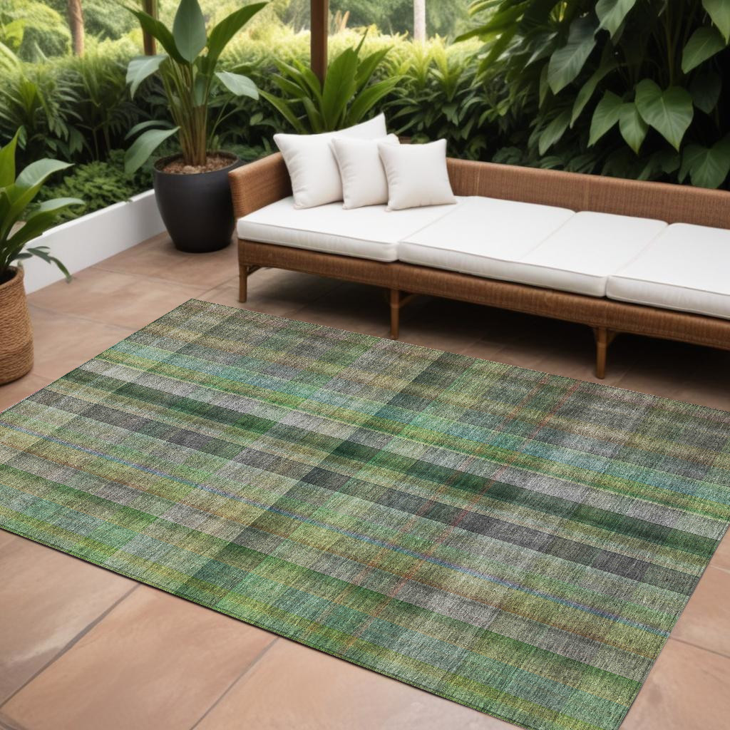 8' X 10' Green Plaid Washable Non Skid Indoor Outdoor Area Rug-562233-1