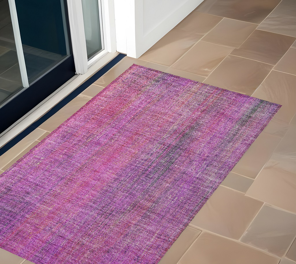 3' X 5' Lilac Striped Washable Non Skid Indoor Outdoor Area Rug-562599-1