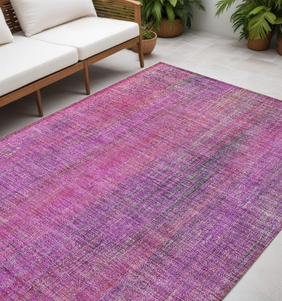 5' X 8' Lilac Striped Washable Non Skid Indoor Outdoor Area Rug-562600-1