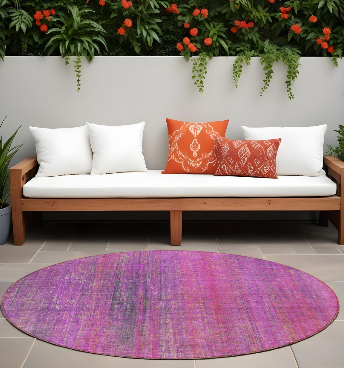 8' Round Lilac Round Striped Washable Non Skid Indoor Outdoor Area Rug-562601-1
