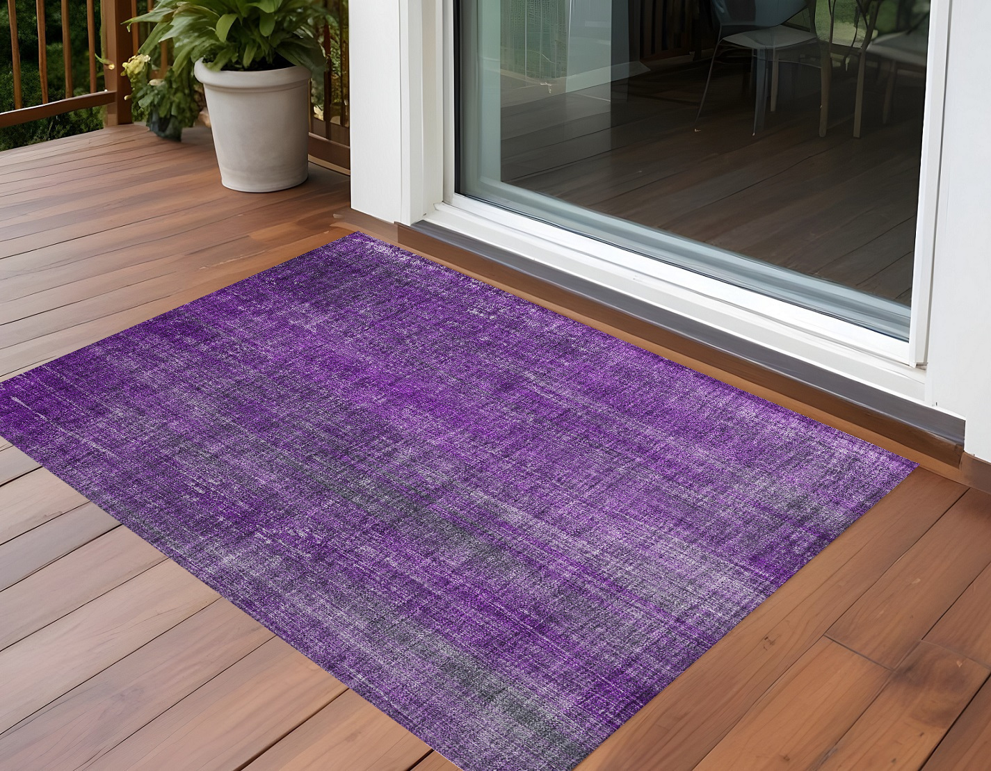 3' X 5' Purple Striped Washable Non Skid Indoor Outdoor Area Rug-562617-1