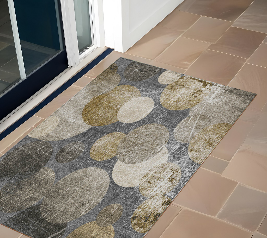 3' X 5' Brown Beige and Ivory Abstract Washable Non Skid Indoor Outdoor Area Rug-562911-1