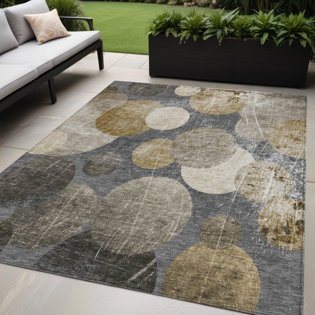 5' X 8' Brown Beige and Ivory Abstract Washable Non Skid Indoor Outdoor Area Rug-562912-1