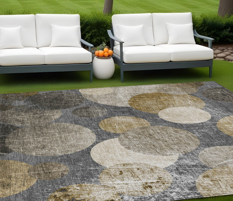 8' X 10' Brown Beige and Ivory Abstract Washable Non Skid Indoor Outdoor Area Rug-562914-1