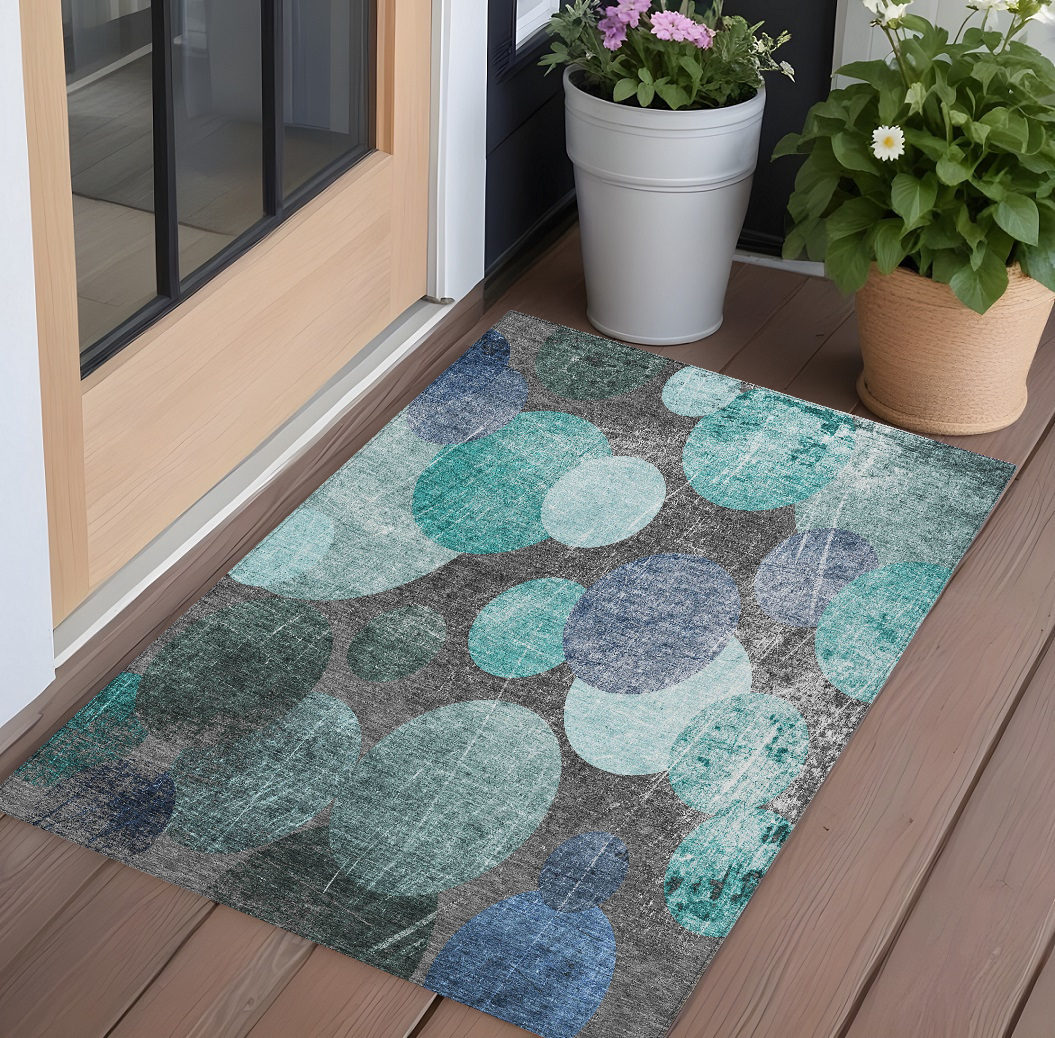 2' X 3' Gray Blue and Purple Abstract Washable Non Skid Indoor Outdoor Area Rug-562935-1