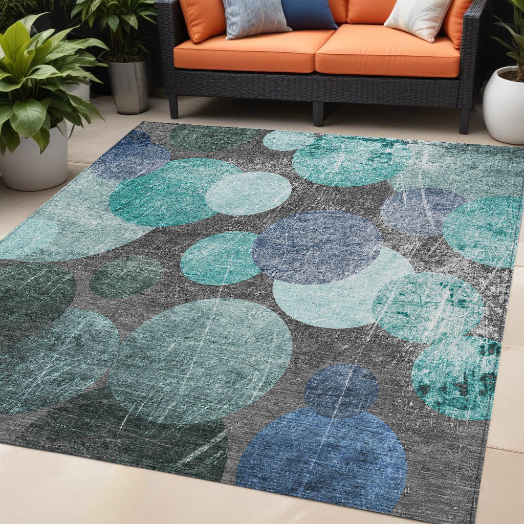5' X 8' Gray Blue and Purple Abstract Washable Non Skid Indoor Outdoor Area Rug-562939-1