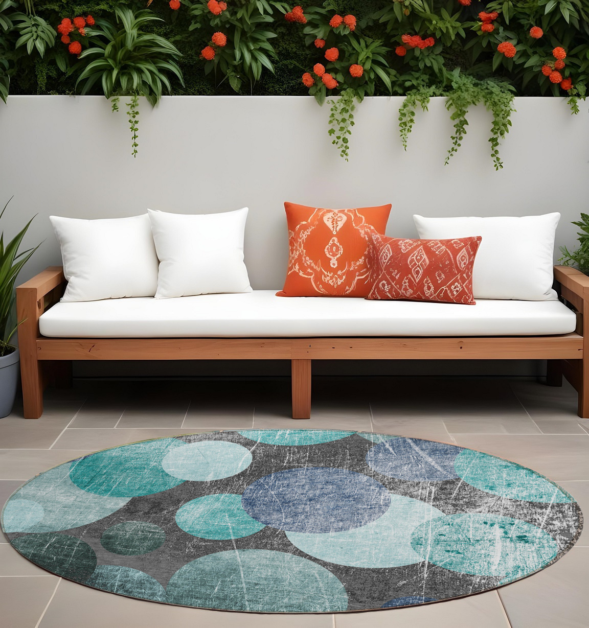 8' Round Gray Blue and Purple Round Abstract Washable Non Skid Indoor Outdoor Area Rug-562940-1