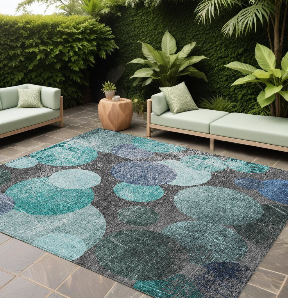 9' X 12' Gray Blue and Purple Abstract Washable Non Skid Indoor Outdoor Area Rug-562942-1