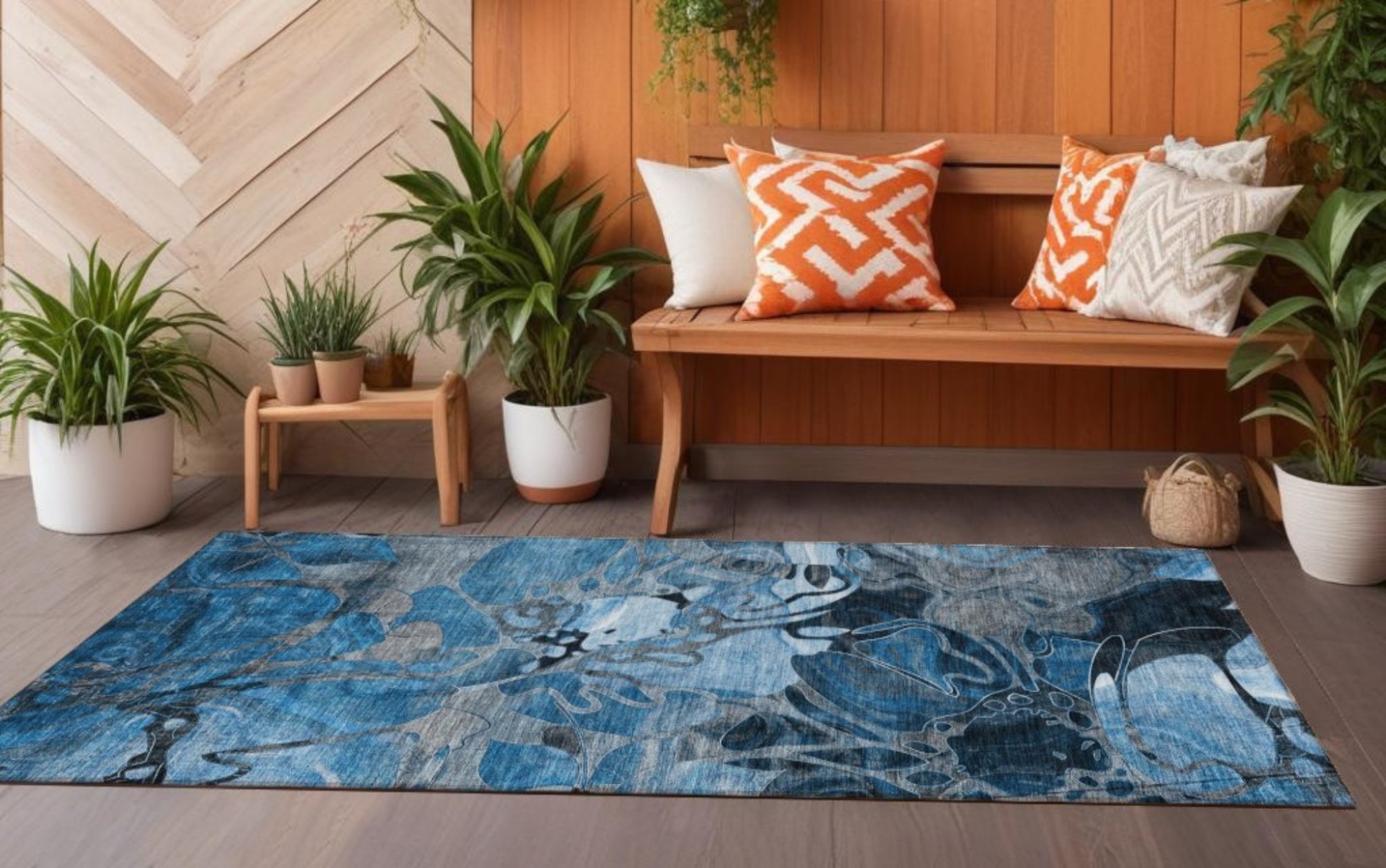 2' X 8' Blue and Gray Abstract Washable Indoor Outdoor Runner Rug-563017-1